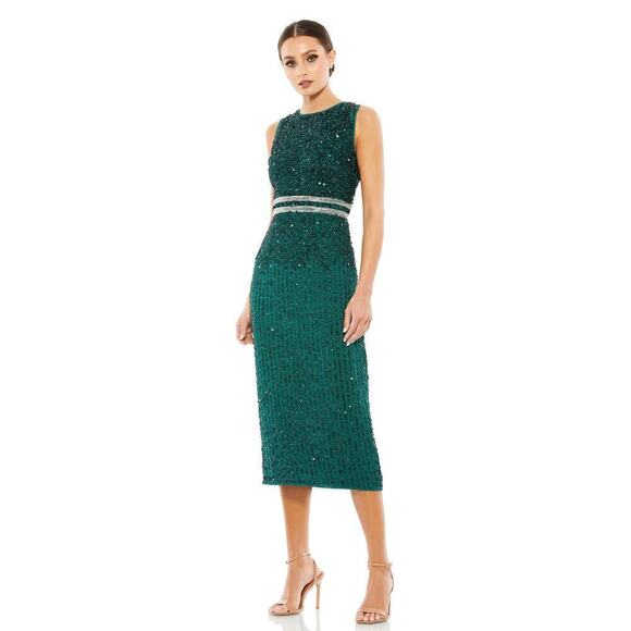 Mac Duggal 10509 Dress Sleeveless Sequined Sheath Midi Deep Emerald Green NWT 14 - Picture 2 of 16
